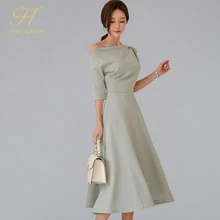H Han queen Женское зимнее платье трапециевидной формы Новое однотонное платье до середины голени с открытой спиной сексуальное платье с коротким рукавом
