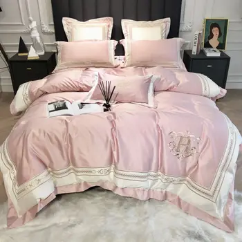 

New Luxury 1000TC Egyptian Cotton Bedding Sets Classical Embroidery Duvet Cover Flat Sheets Pillowcase 4/7pcs Linen