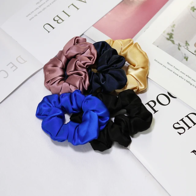 100% Natural Silk Scrunchies Hair Accessories Elastics Rubber Ponytail Holders Charmeuse Hair Bands Ties for Women Girls 3.5CM 2