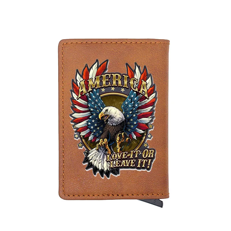 

Fashion American Eagle Digital Printing Card Holder Wallets Classic Men Women Leather Small Money Bag Male Purses