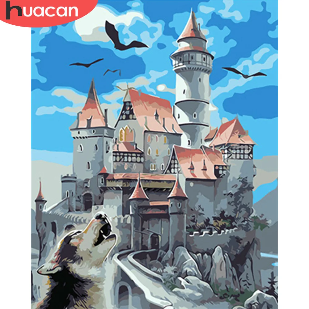 

HUACAN DIY Oil Pictures By Numbers Castle Landscape Painting Scenery Kits Drawing Canvas HandPainted Home Decor