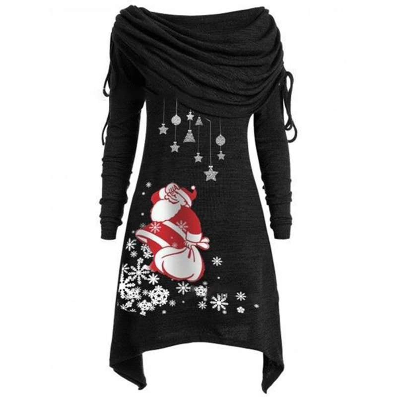 С длинным рукавом Повседневное Платье с принтом Для женщин с принтом "Кошмар перед рождественское платье размера плюс S-5XL Для женщин s Костюмы - Цвет: Черный