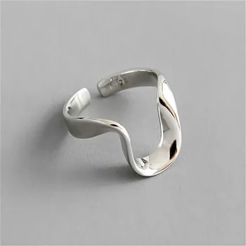 

925 Sterling Silver Irregular U-shaped Line Open Ring For Women INS Style Personality Lady Fine Jewelry 925-806