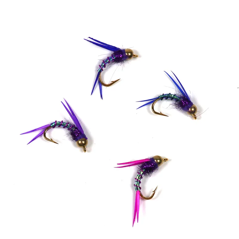 Bimoo 6PCS #12 Psycho Prince Nymph Crazy Purple Prince Nymph Fly Bright Brass Bead Head Trout Fishing Flies