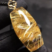 

Barrel Natural Gold Rutilated Quartz Titanium Pendant 30.1*17*16.5mm 18K Gold Water Drop Brazil Crystal Stone Pendant AAAAAA