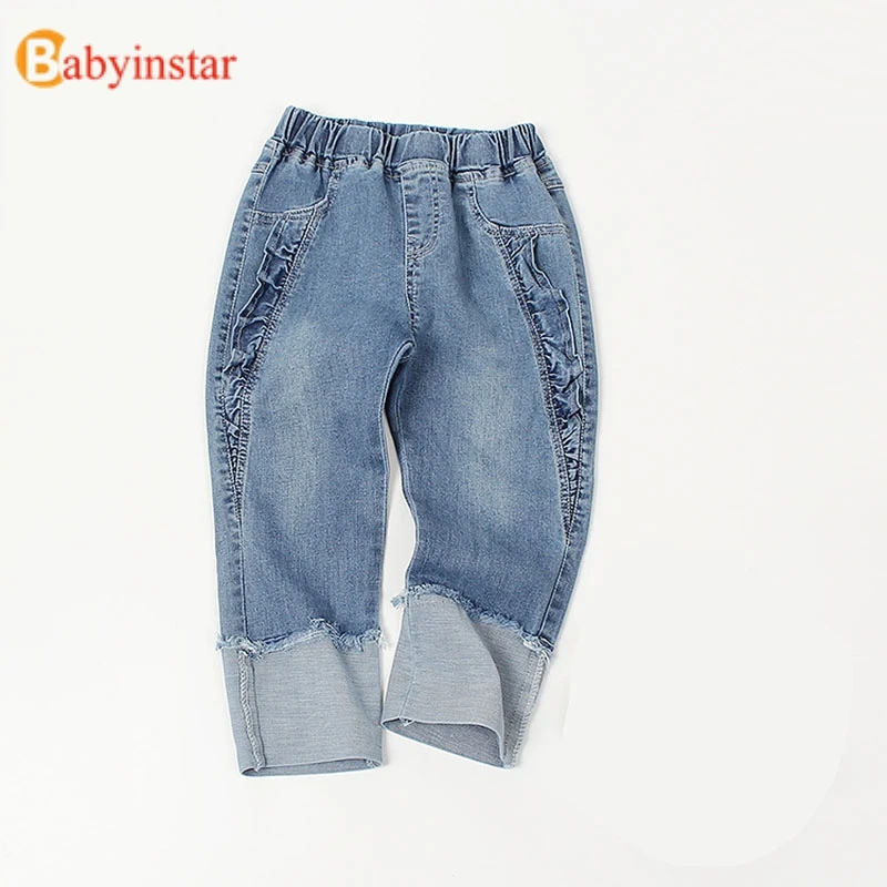 Babyinstar Ruffle Flare Denim Jeans For Girls Toddler Girl Ripped Autumn Clothing Baby | Детская одежда и обувь