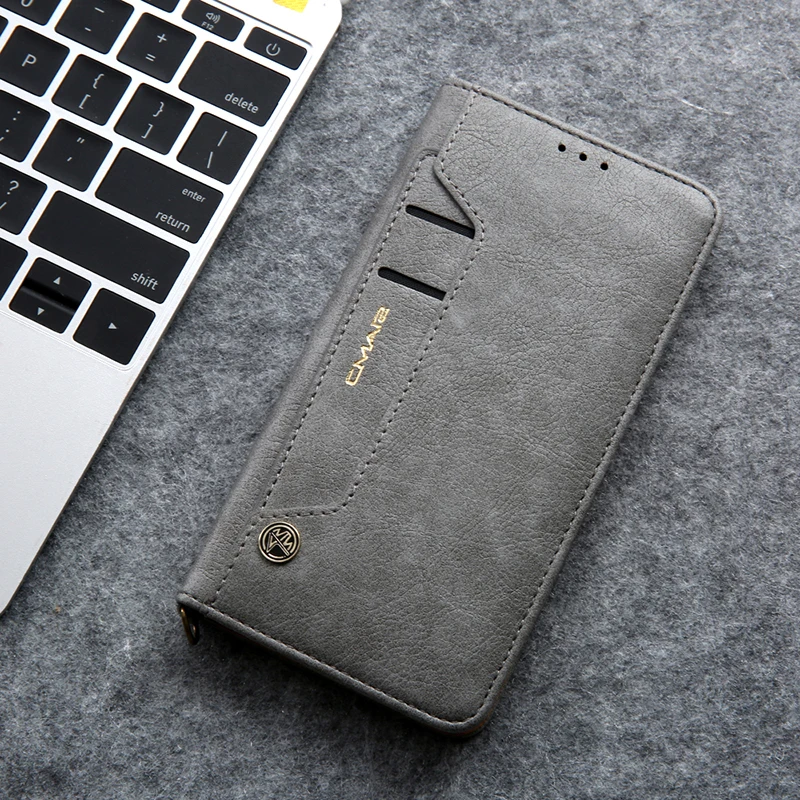 Вращающийся держатель для карт, чехол-бумажник для samsung Galaxy S10, S9, S8 Plus, S10E, S7 edge, Note 8, 9, 10 Plus, кожаный чехол для телефона, Магнитный чехол - Цвет: Серый