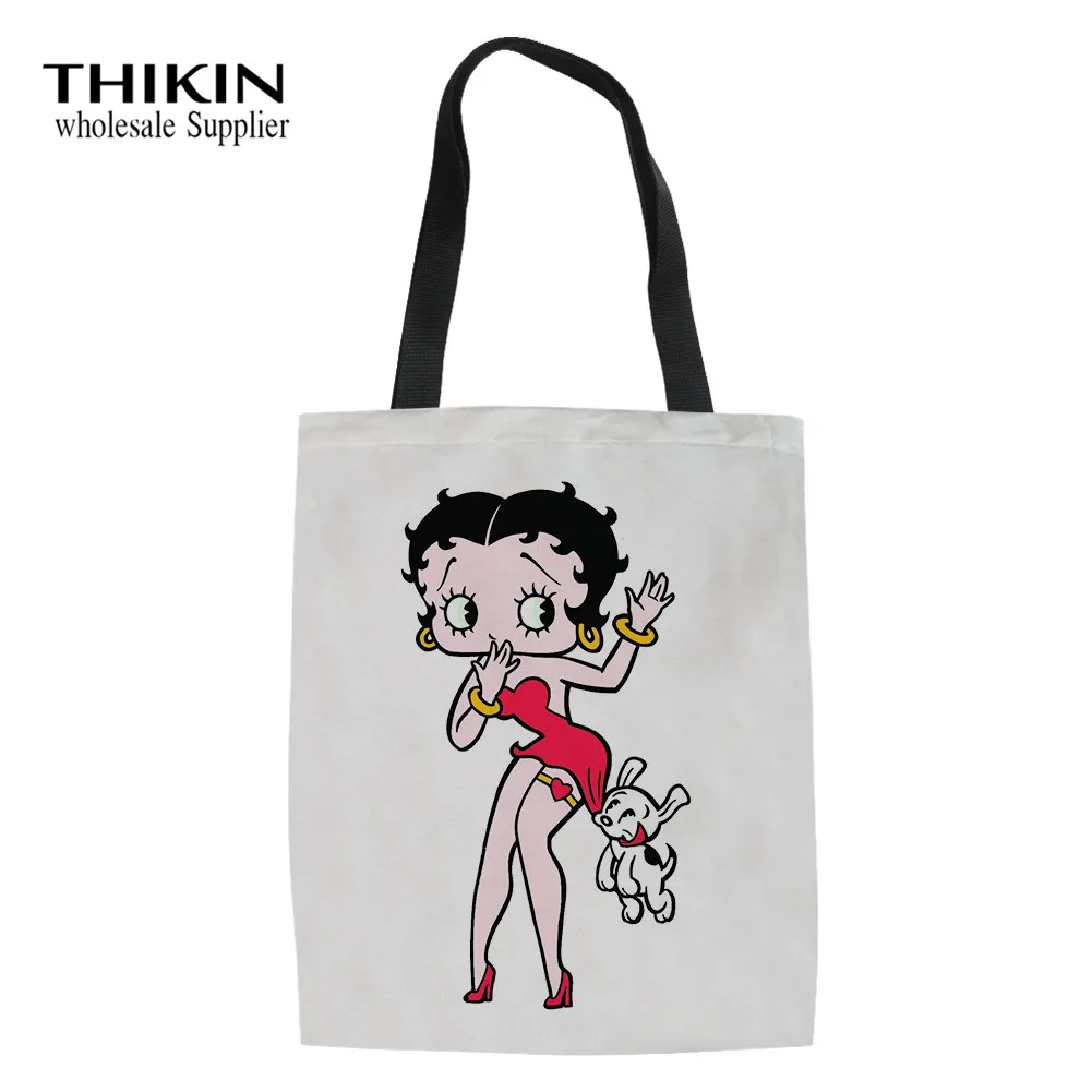 As picture THIKIN на заказ Betty Boop Женская Повседневная сумка повседневное использование на одно плечо для покупок сумки Мультяшные женские хлопковые школьные сумки для книг - Цвет: As picture