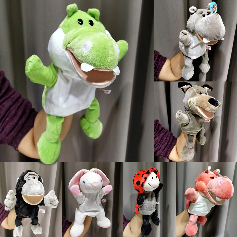 Animal Hand Puppet Plush Toys Wolf Lion Panda Raccoon Educational Story Doll Toy 30cm animal finger puppet
