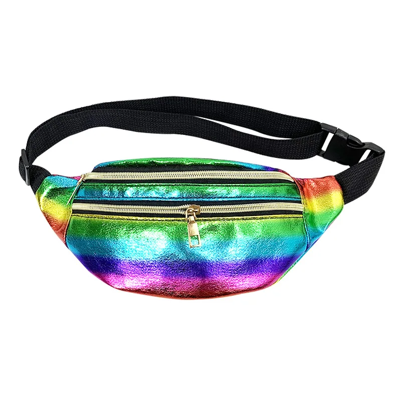 

2020 Summer and Autumn New Waist Bag Seven Color Large Capacity Double Layer Women's Cool Sequins waist leather bag woman