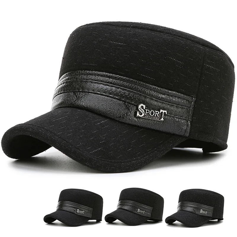 

2018 New Style Leisure Cap Men Autumn And Winter Top Grade Snakeskin Print Cotton Cap Thick with Earmuff Outdoor Cycling Warm Ha