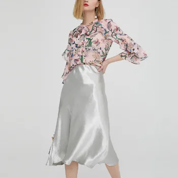 

RICORIT Women Satin Silk Skirt Solid Color Midi Skirts Ladies' Fashionable Sexy Elegant A-line Shiny Underskirts Casual Skirt