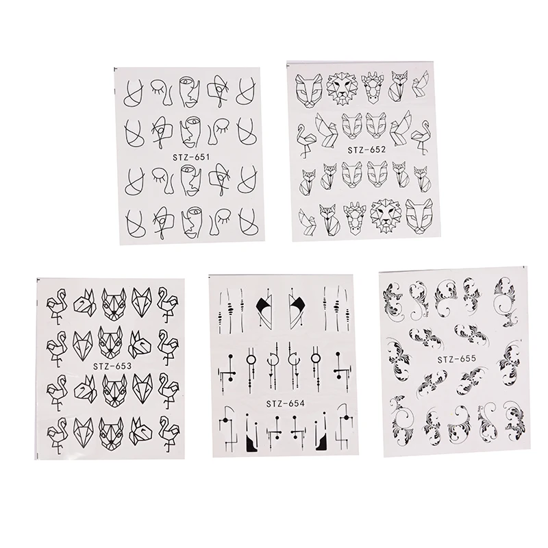 HOT Black Cartoon Animal Water Nail Stickers DIY Manicure Flamingo Fox Hollow Designs Sliders For Nail Decals 1 Sheet