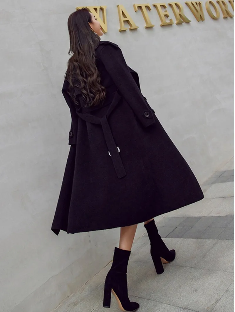 Solid Loose Women Long Double-faced cashmere Coat Fashion Casual Warm Women's Woolen Jacket Double Breasted Coat