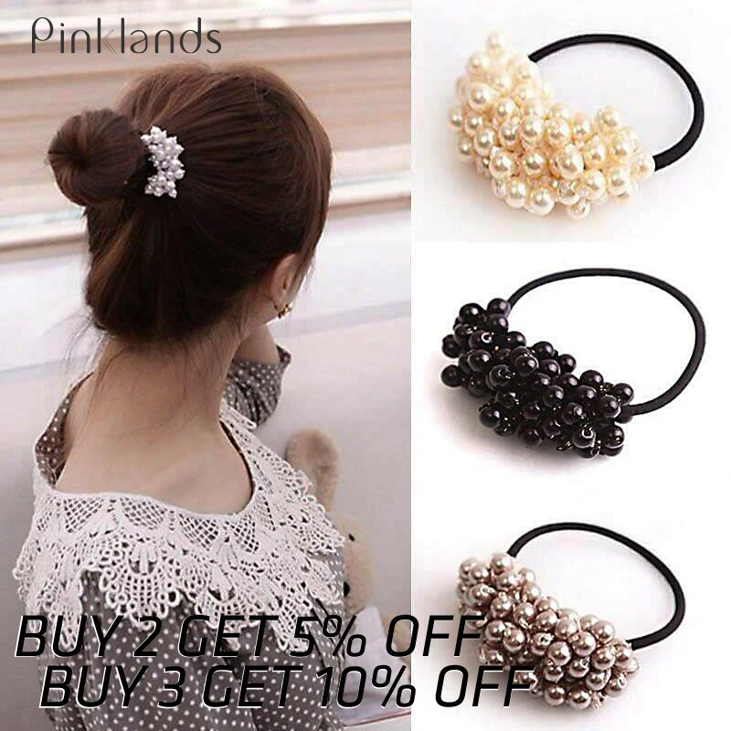 

Women Hair Ties Elastic Hair Pearl Headband Ponytail Holder Girls Scrunchies Vintage Elastic Hair Band for Women Girls