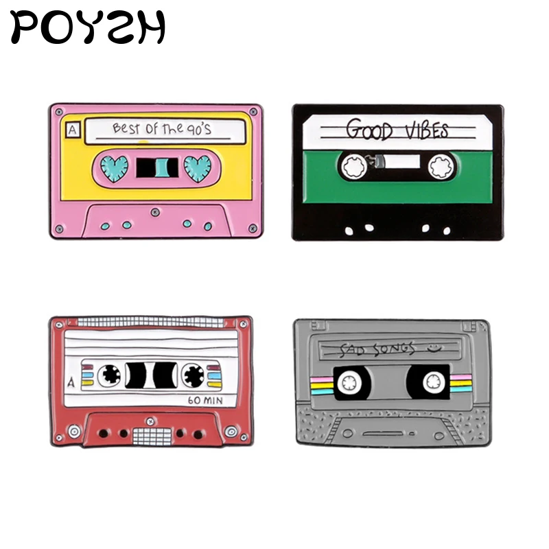 

4 style Magnetic tape Enamel Brooch Good vibes Sad songs Lapel Pin Badge jewelry gift For friends who like listening to music