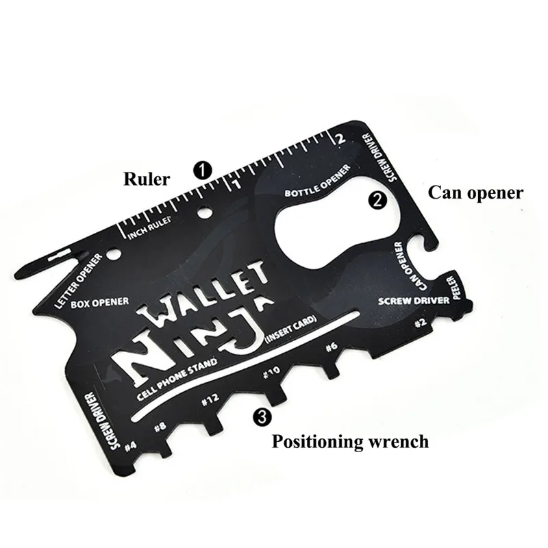 

Outdoor Multi-purpose Steel Tool card Hex Wrench Screwdriver Ruler Can Opener Survival Tool EDC Pocket Multitool Camping Tool