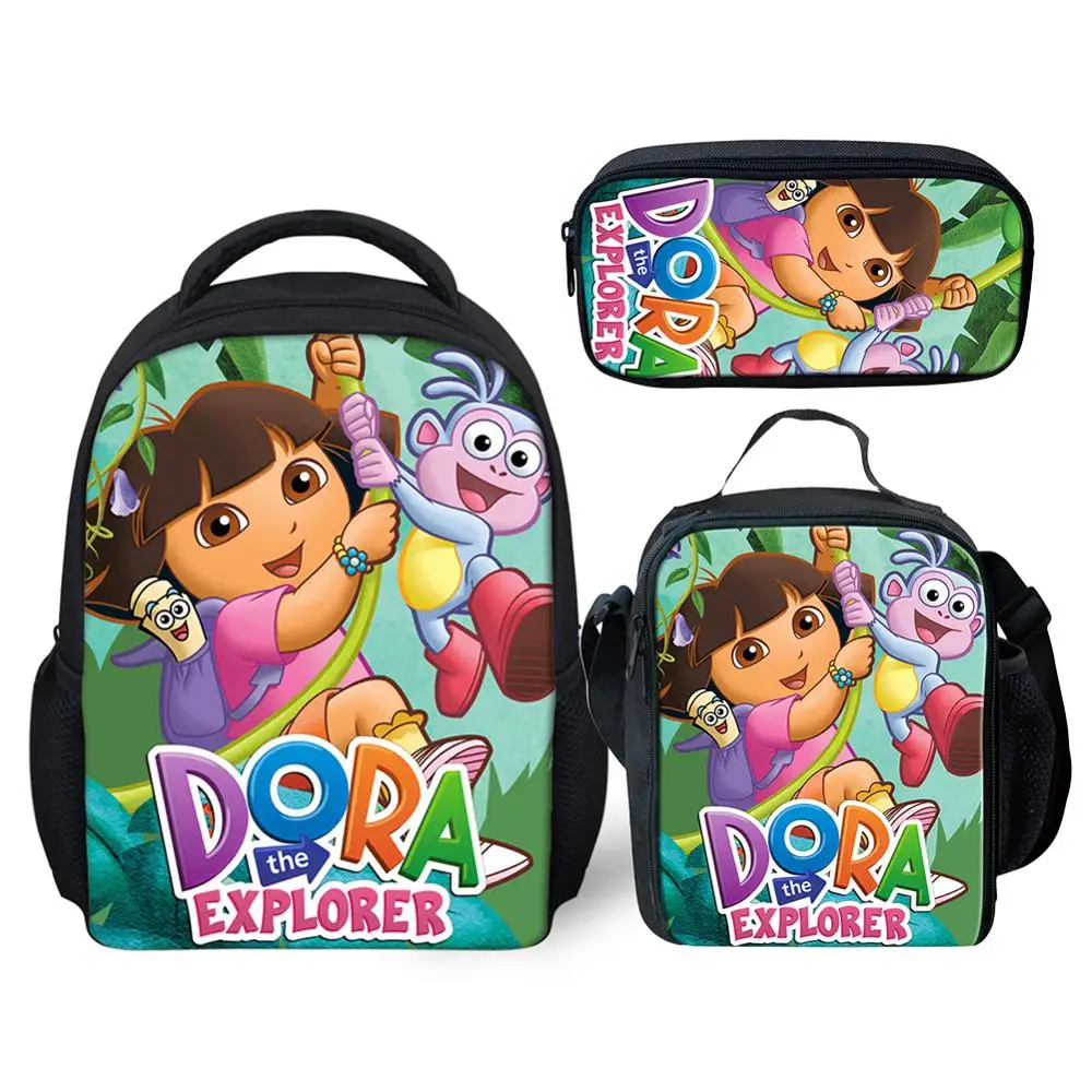 buy 3Pcs School Bag Set for Baby Kid Cute Cartoon Dora the Explorers School Backpack Girl Bagpack Children 12 inch Bookbag Satchel