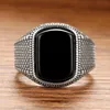 2022 new real S925 pure Silver Vintage Thai Silver Index Ring Wholesale For Men And Women Fashionable Black Agate Open Men ring ► Photo 2/6