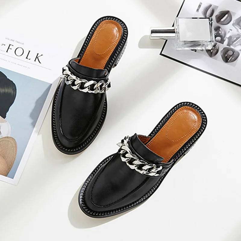 Sandalias Mujer; коллекция года; женские шлепанцы с украшением в виде жемчуга; модная женская обувь; Стильные Ботинки на каблуке с металлической цепочкой; женская обувь; chaussures femme