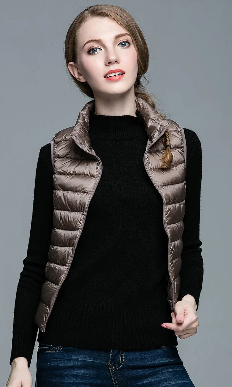 Dark Khaki Горячее предложение! Распродажа! Зимний женский жилет на 90% белом утином пуху женский ультра-легкий жилет на утином пуху куртка осень зима без рукавов - Цвет: Dark Khaki