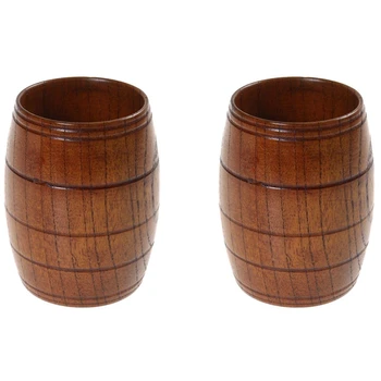 

2 Pack Handmade Solid Wooden Barrel Beer Cup, Drinking Cup Camping Mug Tea Cup Home Decor