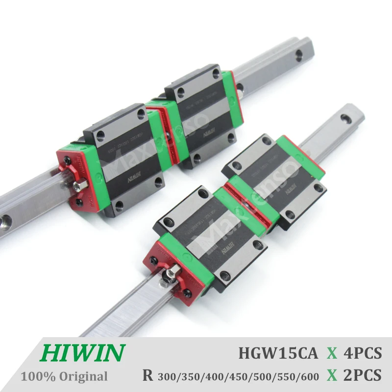 HIWIN HGW15 Linear Guide Rail and Blocks Carriage 300 350 400 450 500 550 600mm Linear Guideways Flange Type for CNC Parts