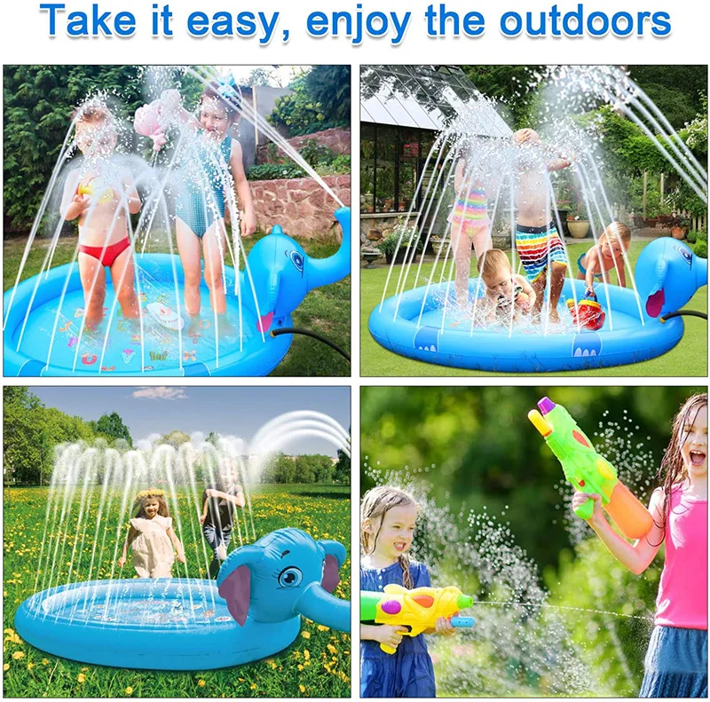 Inflatable Blue Elephant Sprinkler Pool Water Fountain Outdoor Giraffe Play Water Spray Toy Grass Garden Floor Mat