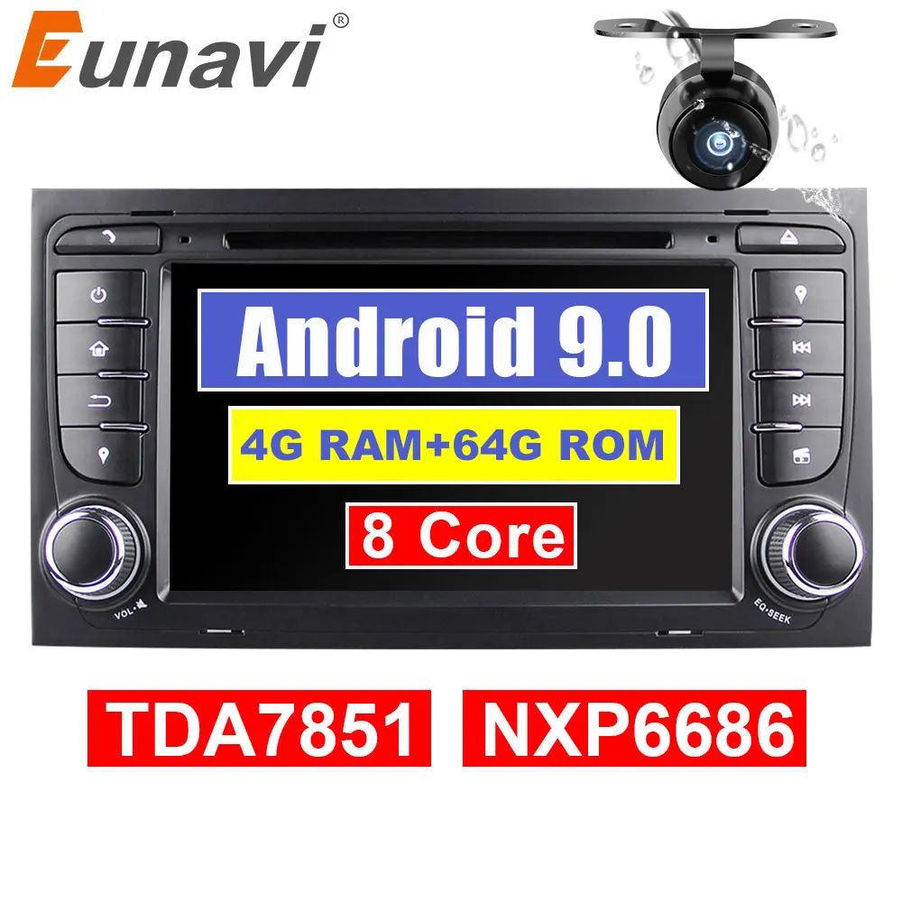 Eunavi 2 din 7 ''Android 9 0 автомобильный dvd плеер для Audi A4 S4 2003 2013 Восьмиядерный 2din радио