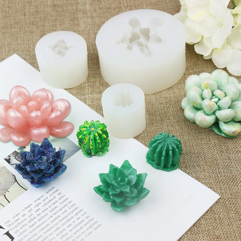 YIWUMART Succulent Cactus Plants Candle Silicone Mould Dessert Cake Decorating Tool DIY 3D Chocolate Candy Handmade Soap Mold