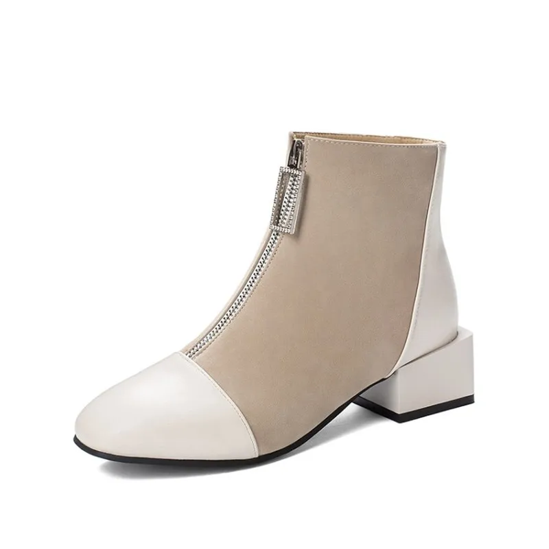

KALENMOS Plus Size 33-46 Women Boots Block Mid Heel Autumn Winter Boots Office Lady Zip Fashion Daily Ankle Boots Women Shoes