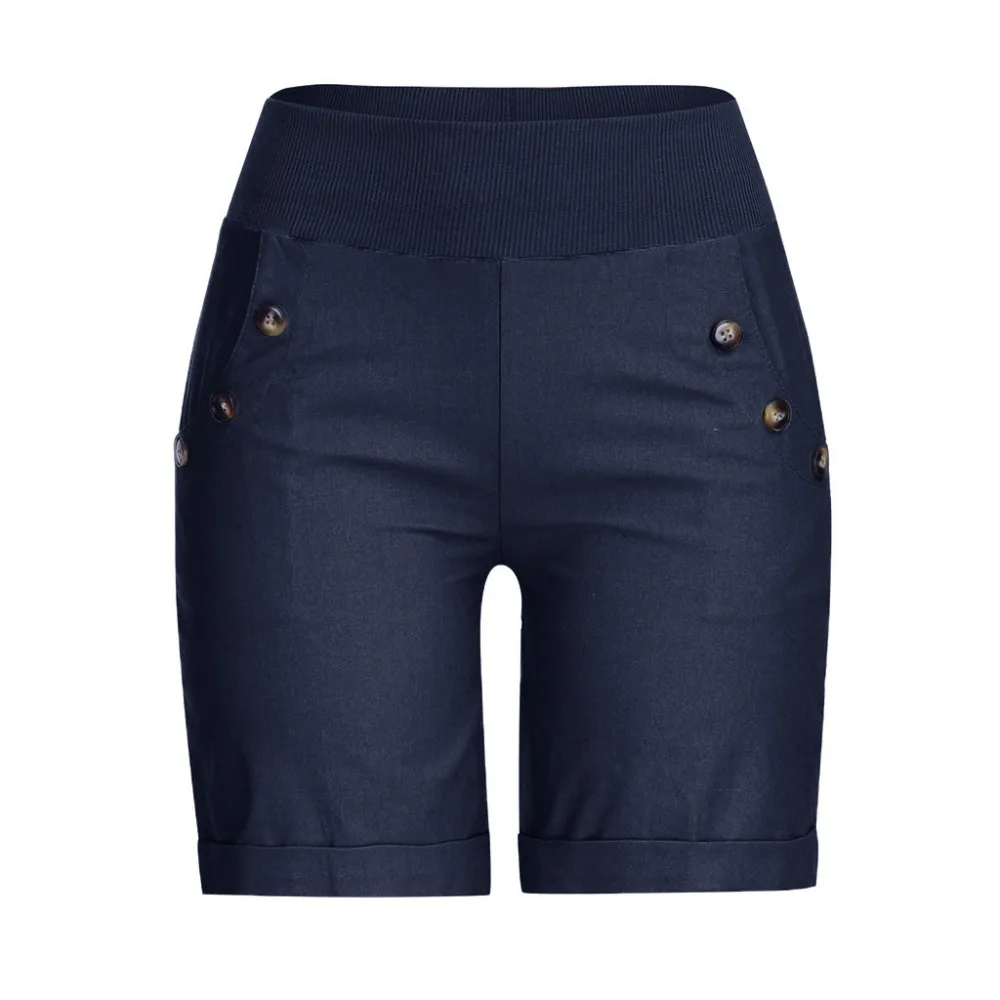 pantalon femme женские летние повседневные Однотонные эластичные брюки с высокой талией брюки с карманами на пуговицах широкие брюки короткие pantalones mujer TDH