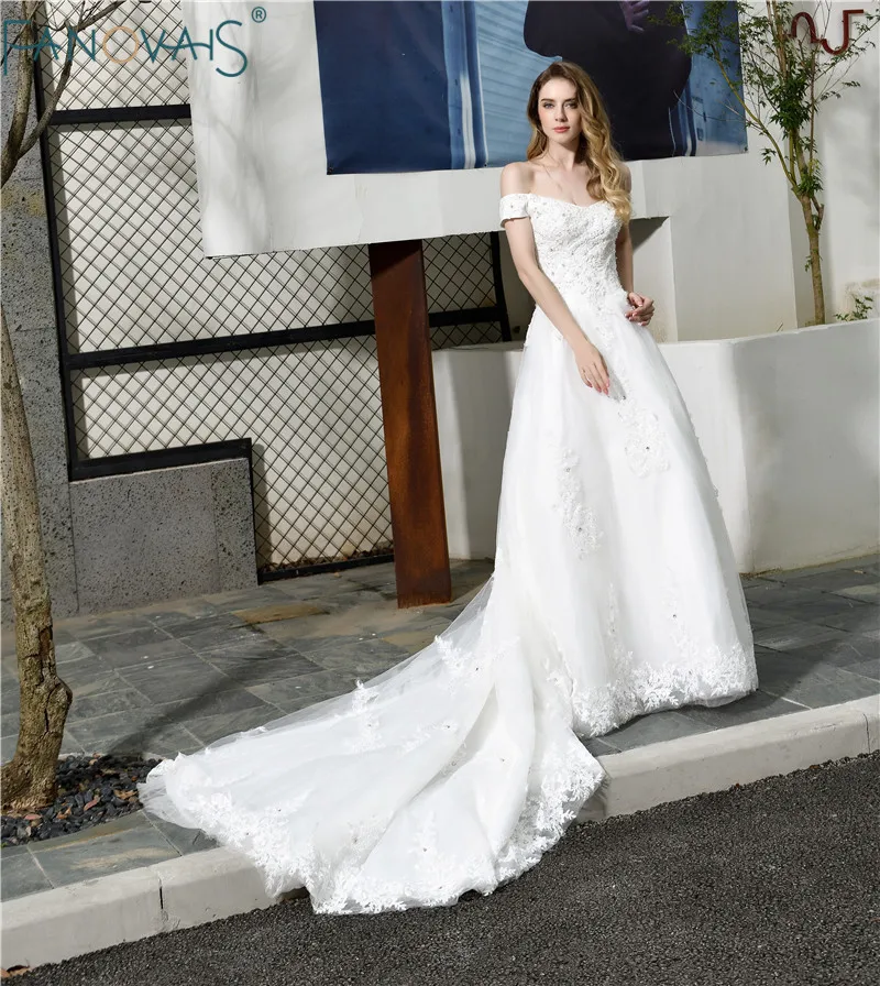 Элегантное свадебное платье vestido de noiva с длинным шлейфом Свадебные платья robe de mariee с открытыми плечами свадебное платье trouwjurk