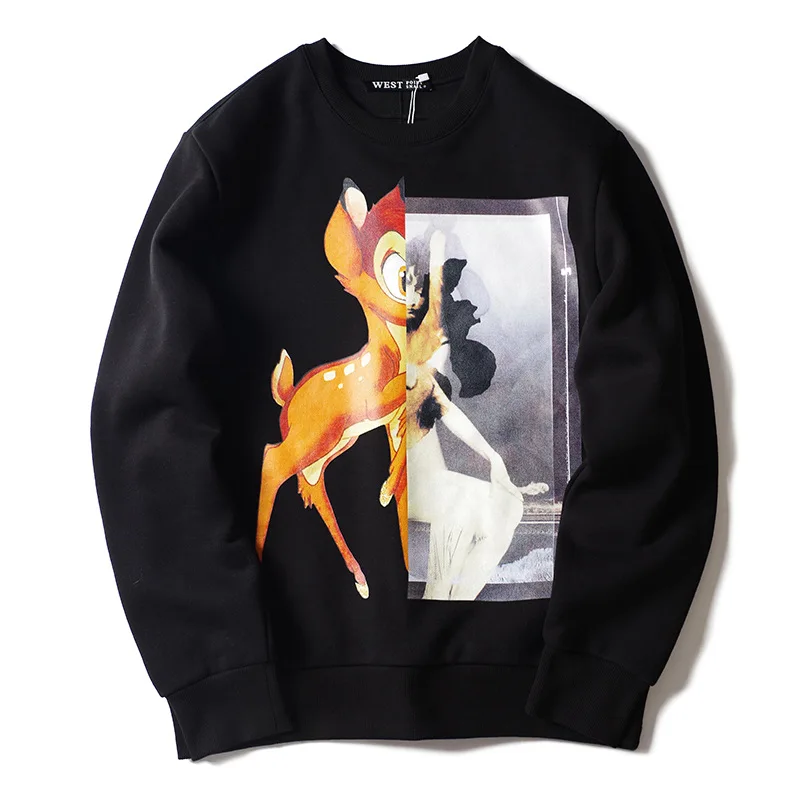 

Autumn and winter new tide brand printing deer hooded sweater loose cotton round neck men and women lovers long-sleeved jacket