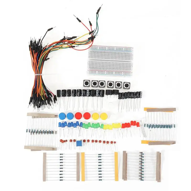 

Electronics Component Basic Starter Kits with 400 Tie-points Breadboard Cable Resistor Capacitor LED Potentiometer Accessory