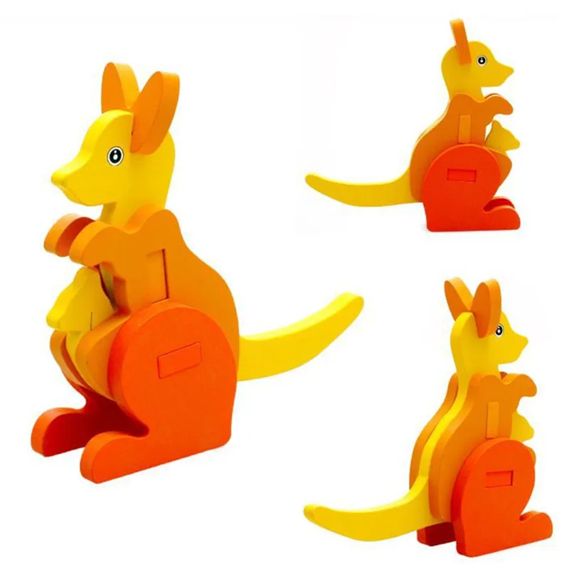 Kangaroo Креативные 3D деревянные головоломки Детские стерео игрушки животных DIY Детские ручной работы деревянные Животные головоломки - Цвет: Kangaroo