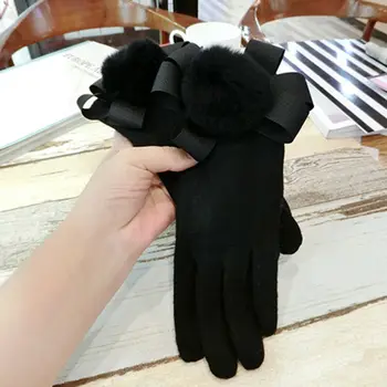 

Women Winter Bow Pom Pom Gloves Thermal Touch Screen Thick Warm Comfy Soft UK