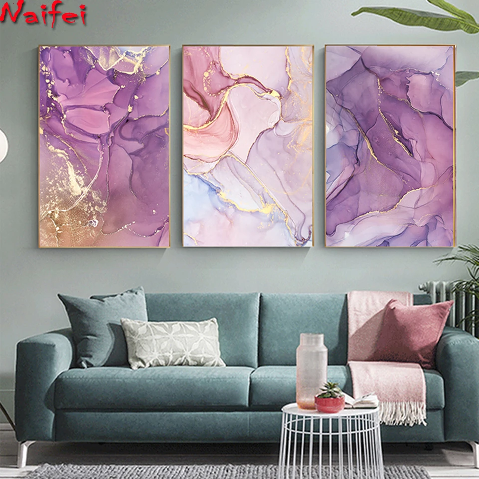 Nordic Purple diamond Painting Modern Home Gold embroidery Wall Picture for Living Room Abstract Scandinavian Art | Дом и сад