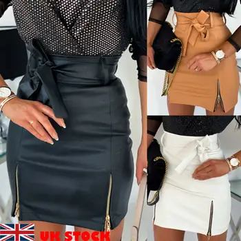 

Fashion Women Skirt Mini Slim Skirt High Waist PU Leather Pencil Bodycon Skirt
