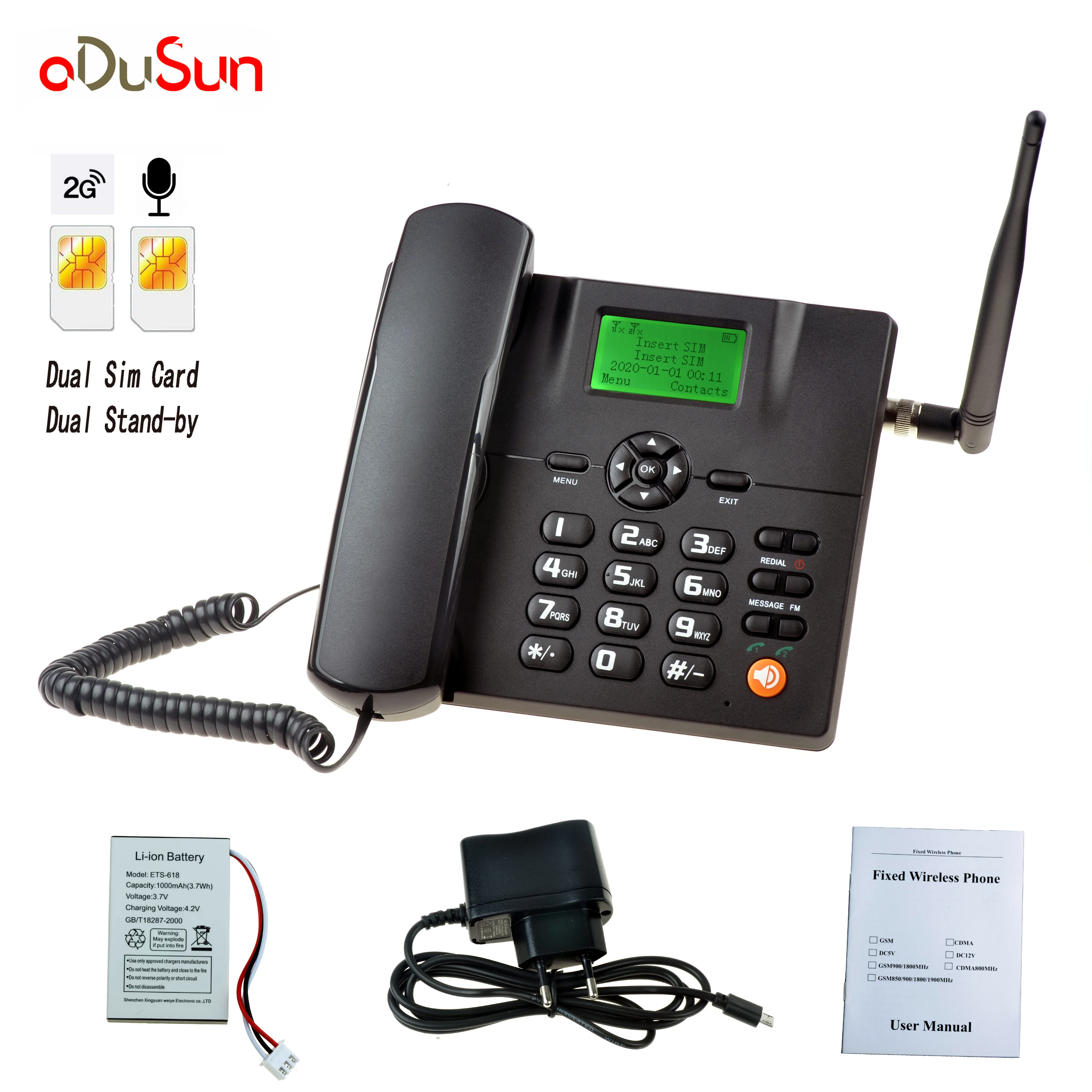 Acheter Téléphone sans fil téléphone de bureau Support GSM  85090018001900MHZ double carte SIM 2G fixe sans fil