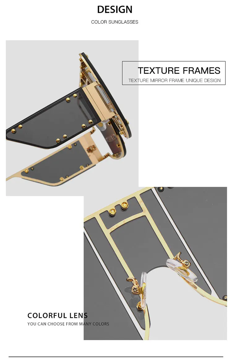 Oversized Sunglasses Women Fashion Square Mirror Shades Glasses Luxury Brand Metal Rivet Trend Unique Female Eyewear UV400