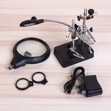 Удобная подставка для паяльника содержит увеличительное стекло, два зажима, помощник для сварки печатных плат, инструмент для пайки и ремонта