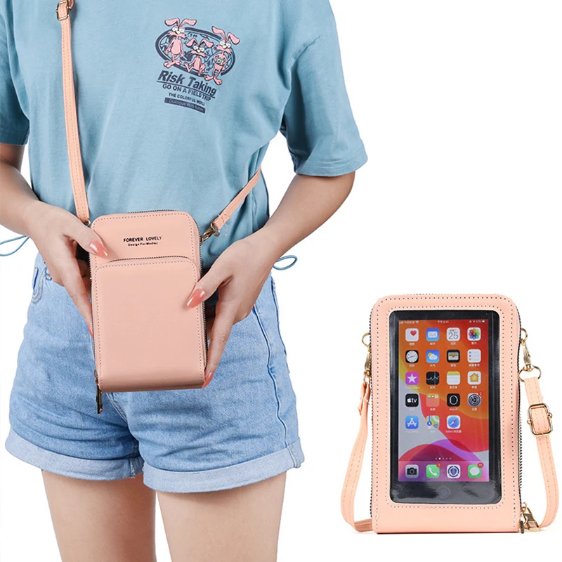 Women PU Leather Touchable Cell Phone Shoulder Bags Female Multi-functional Crossbody Bags Small Handbag Phone Card Holder Purse