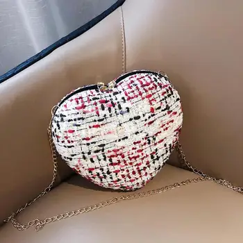 

Fashion Women Woolen Crossbody Bag Heart-shaped Small Chain Shoulder Bags Semi-circle Original Designed handbags purses bolsas