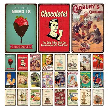 

Retro Famous Coffee Tea Chocolate Tin Metal Signs Vintage Plaque Plate Music Bar Restaurant Cafe Home Decor Iron Wall Stickers