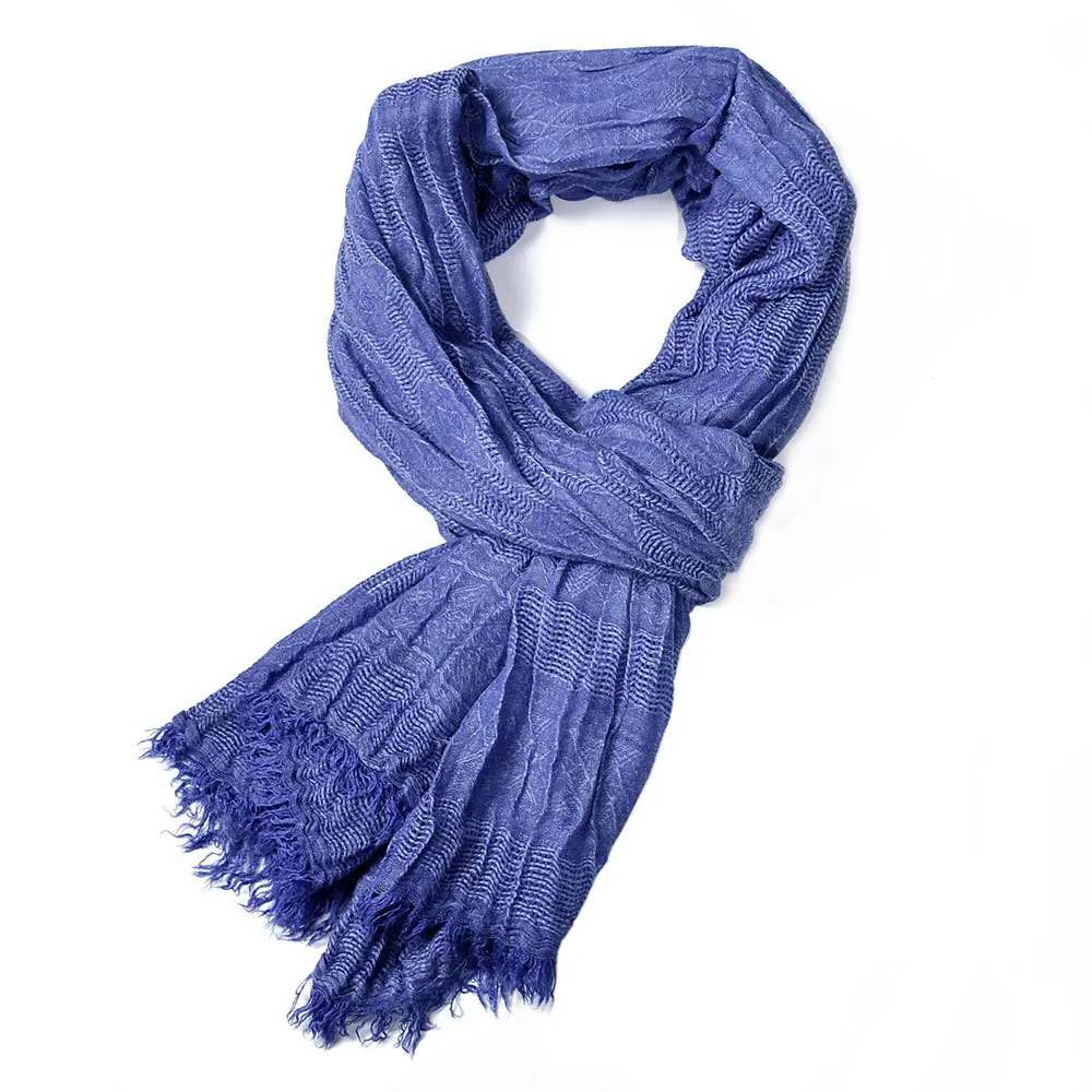 Европейский-американский окрашенный в пряже мужской шарф чистый цвет кисточкой шарф мягкий модный хлопок> 175 см сплошной хиджаб шарф - Цвет: blue