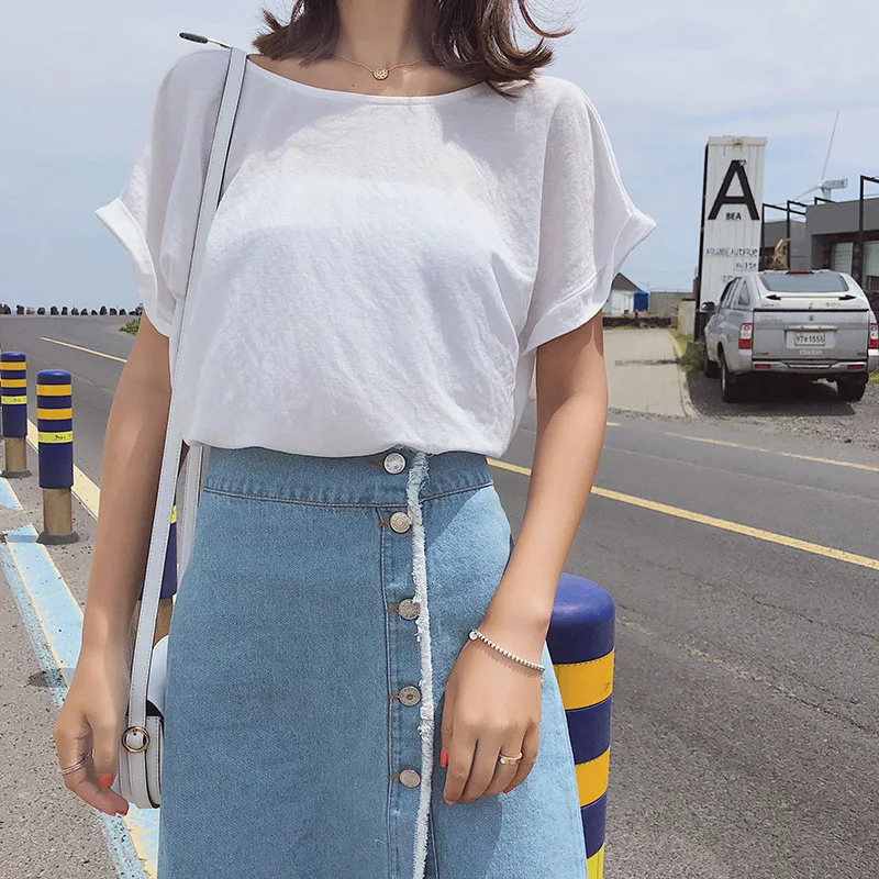 [Dowisi] Summer New Style Korean-style Single Breasted Denim Skirt Side Solid Skirt F6583
