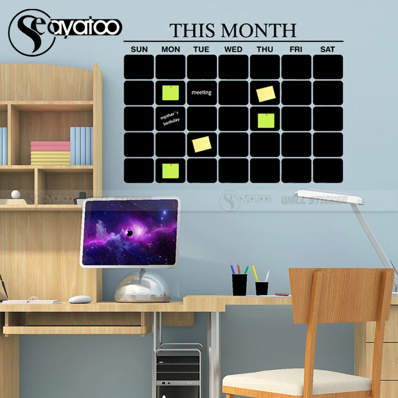 Monthly Planner Blackboard Vinyl Wall Decal Sticker Week Calendar 2022 Erasable Chalkboard