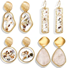IF ME модные корейские золотые акриловые серьги-капли из ракушки для женщин, винтажные правильной геометрической формы, с блестками, висячие серьги, новые ювелирные изделия