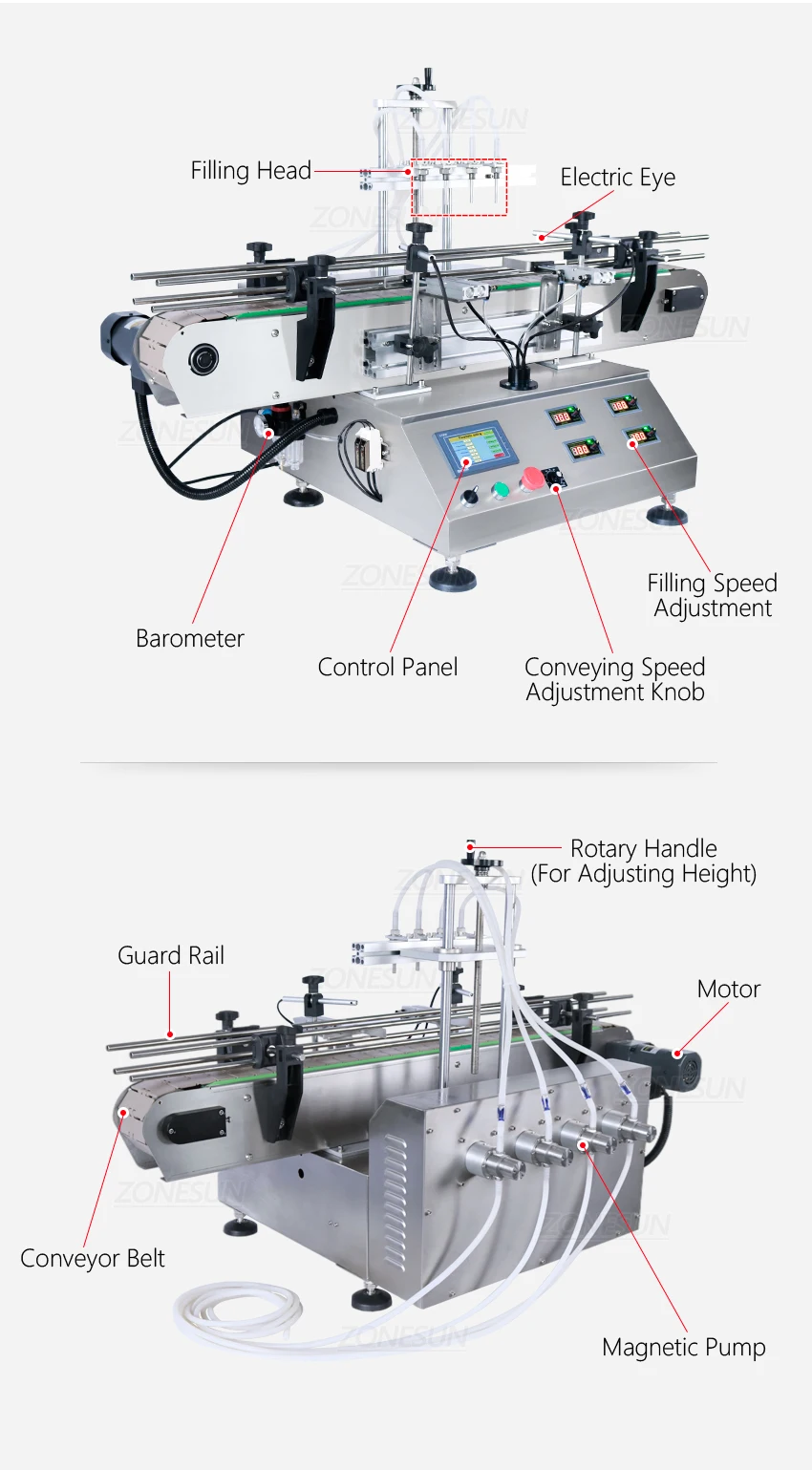 ZONESUN ZS-DTMP4C Desktop 4 Nozzles Magentic Pump Liquid Filling Machine